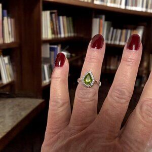 Annabella Peridot & White Topaz Ring 925 Sterling Silver Pear Cut